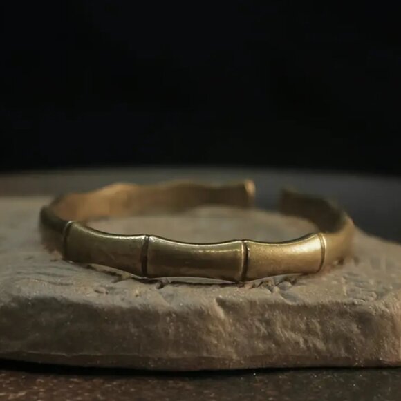 14K Yellow Gold Vintage Bamboo Bangle Cuff Bracelet Womens Silver 14 K Jewelry - Picture 6 of 9